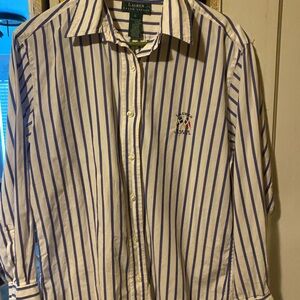 Lauren Ralph Lauren White and Blue Striped Casual Shirt
